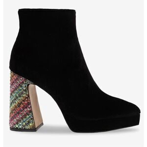 Betsey‎ Johnson Booties 5.5 Black Textile Upper Embellished Heels Pointed Toe